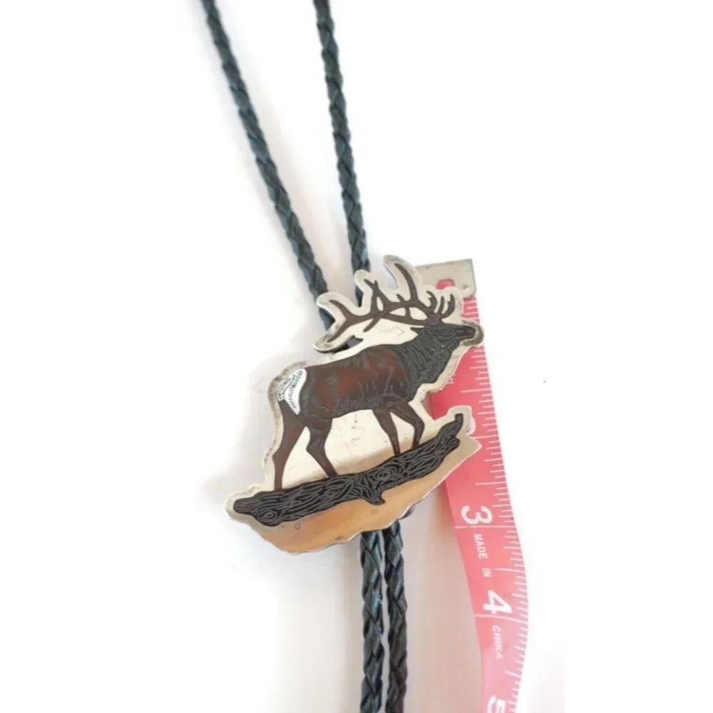 Zuni Native‎ American BULL ELK Bolo Tie by Dale Edaakie Handmade Vintage